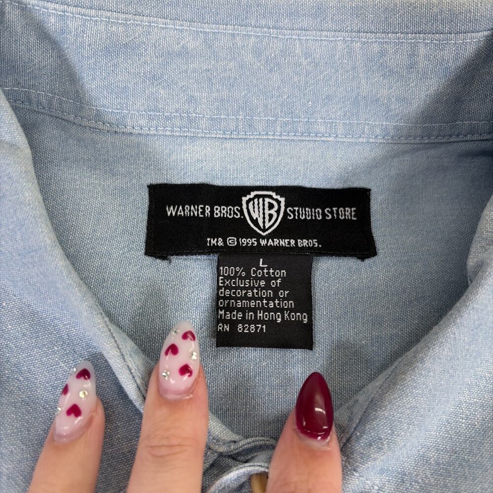 Vintage 1995 Warner Bros. Studio Store Wile E. Coyote Genius Denim Shirt Large - Picture 4 of 14